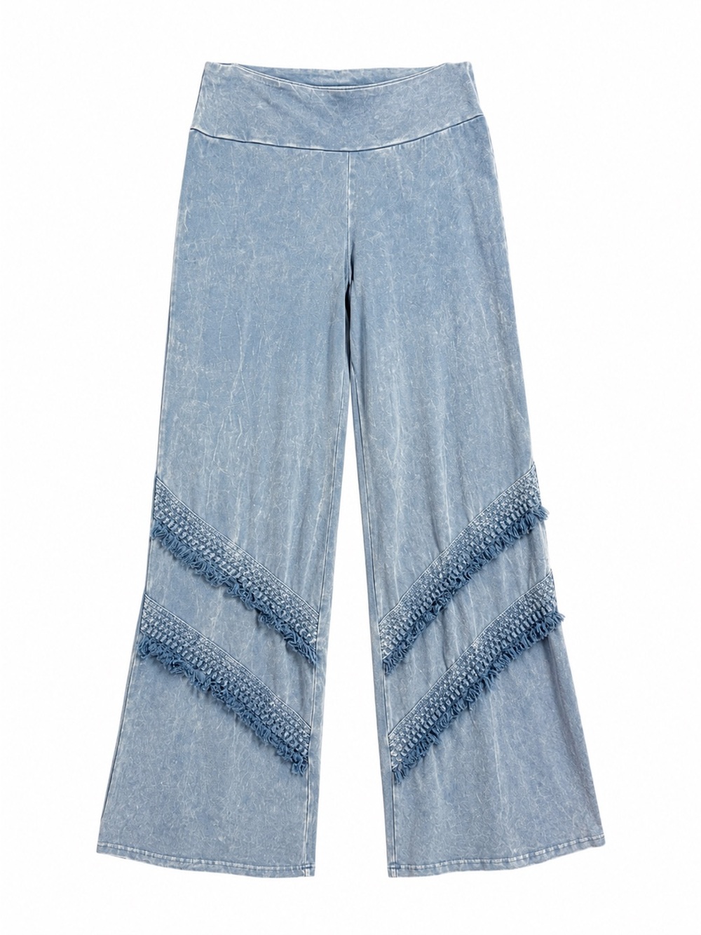 Chatoyant Mineral Wash Crochet Fringe Flare Pants Boho Sz S inseam 33